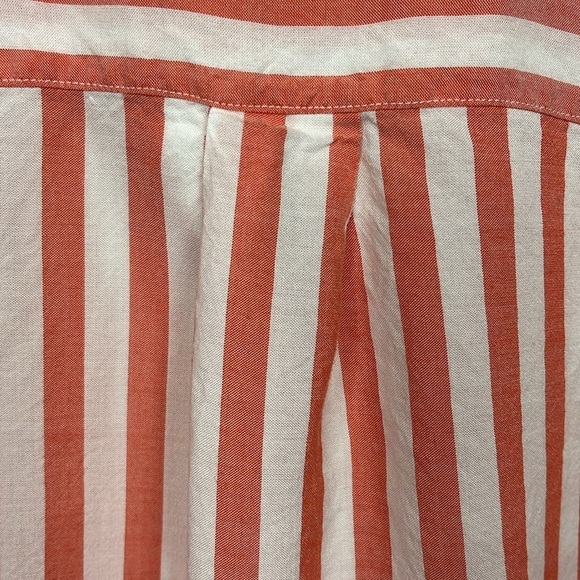 Chico’s Womens Tunic 3 Orange White Splice Stripes Button Up Button Cuff Pockets - Picture 11 of 14